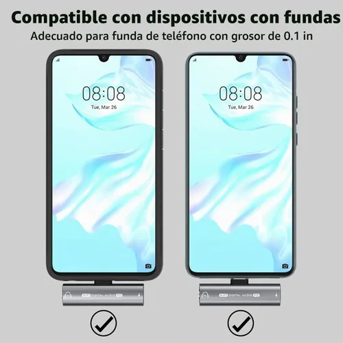 Vista 7 de Adaptador de auriculares USB C, adaptador 2 en 1 de USB C a conector de auriculares de 3,5 mm HiFi DAC con adaptador dongle de carga rápida de 27W