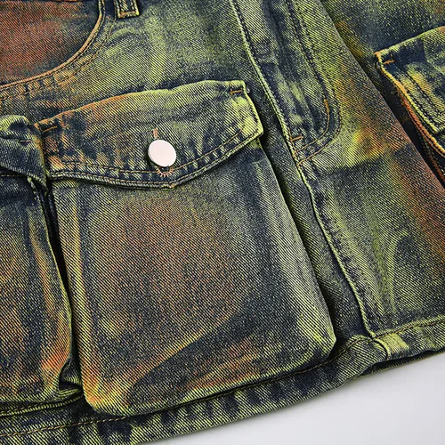 Vista 8 de DINGANG Falda pantalón de mezclilla para mujer para regreso a casa, pantalones cortos deshilachados de cintura alta, pantalones cortos de carga Y2K