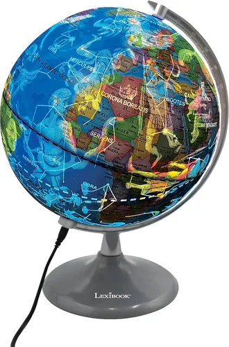 Vista 2 de Lexibook Planetario globo luminoso, STEM, globo 2 en 1 durante el día, mapa de constelación por la noche, azul/negro, NLJ185EN