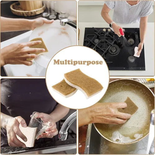 Vista 7 de Paquete de 12 esponjas naturales, esponja de cocina Esponjas naturales para lavar platos, esponja biodegradable compostable de celulosa y coco,