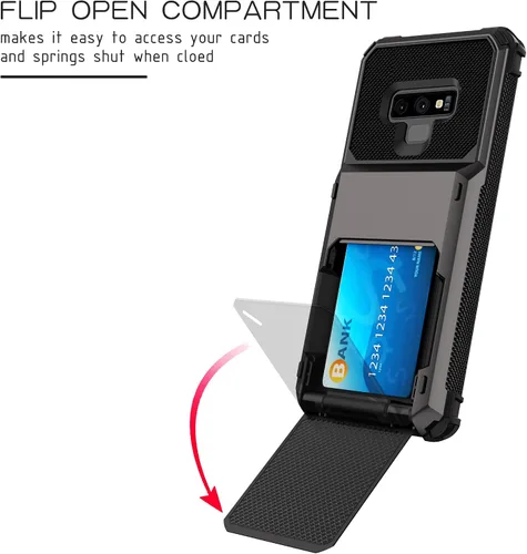 Vista 4 de Asuwish Funda de teléfono para Samsung Galaxy Note 9 con protector de pantalla de vidrio templado y ranura para tarjeta de crédito, funda protectora