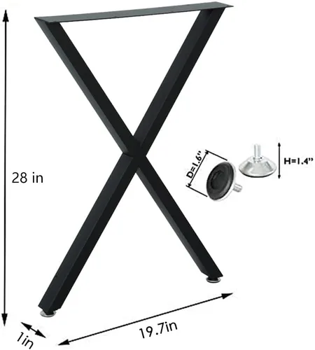 Vista 2 de Juego de 4 patas de metal para mesa de comedor de 28 pulgadas, patas de escritorio con marco en X de acero resistente con patas ajustables
