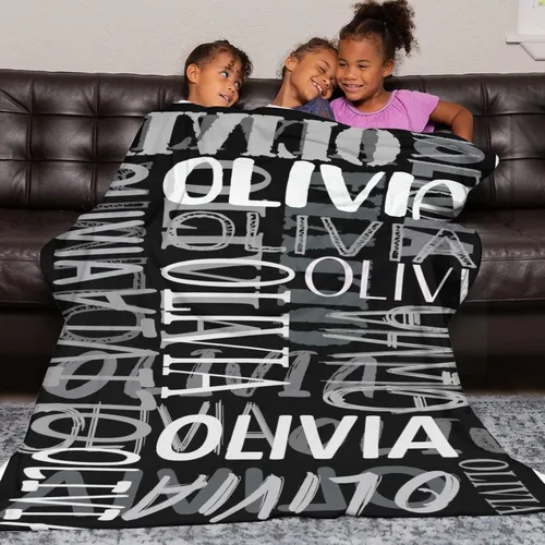 Vista 3 de Mantas personalizadas con nombre para bebé, niño, niña, mantas súper suaves con nombre para niños y adultos, manta con nombre para cumpleaños