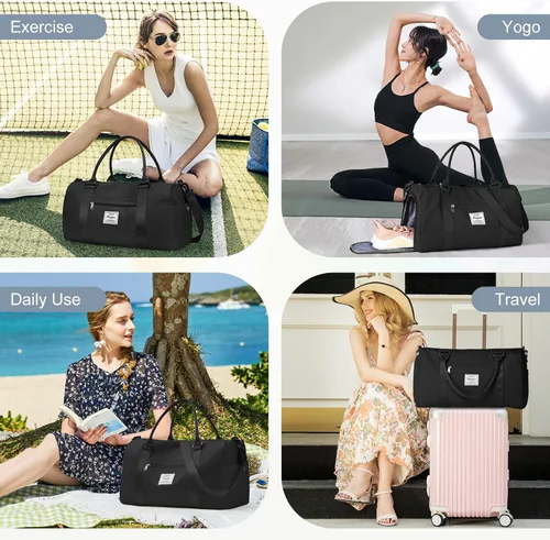 Vista 7 de Bolsa de gimnasio para mujeres y hombres con compartimento para zapatos, bolsa de lona deportiva para artículos personales, bolsas de viaje pequeñas