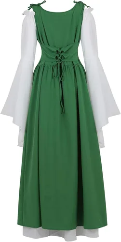 Vista 3 de Disfraz renacentista para mujer, conjunto de vestido irlandés medieval de talle alto y blusa bohemia gótica.