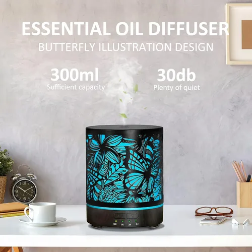 Vista 2 de Difusores de aceite esencial de 10.1 fl oz, difusores de aceite de aromaterapia de metal para habitación grande, mariposas y flores, difusor