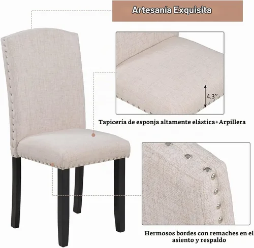 Vista 6 de Merax Juego de mesa de comedor de 6 piezas con banco, mesa de comedor rectangular con 4 sillas tapizadas y un banco, juego de sillas de mesa