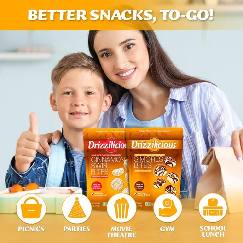 Vista 5 de Drizzilicious Mini Tostadas de Arroz - Tostadas de Arroz Crujientes, Snack Saludable para Adultos y Niños, Tostadas de Arroz Saborizadas, Veganas