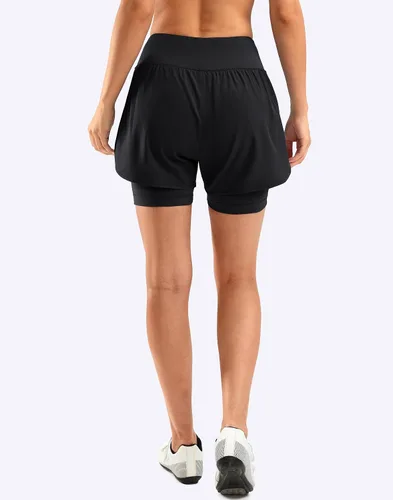Vista 3 de Bikewa Pantalones cortos de ciclismo de montaña para mujer, acolchados en 4D, con bolsillos con cremallera