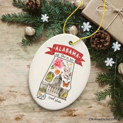 Vista 4 de Recuerdos coleccionables de cerámica de EE. UU. - Adorno navideño artístico con temas y monumentos del estado de Alabama