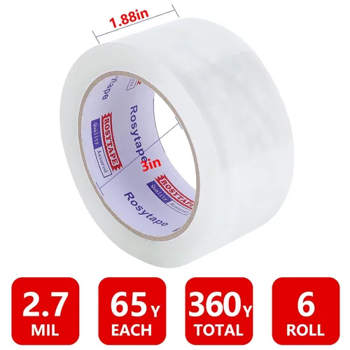 Vista 2 de Cinta de embalaje transparente rosa (6 rollos), cinta de embalaje resistente para Express, almacén, oficina, casa, 2.7 mil de grosor, 1.88 pulgadas
