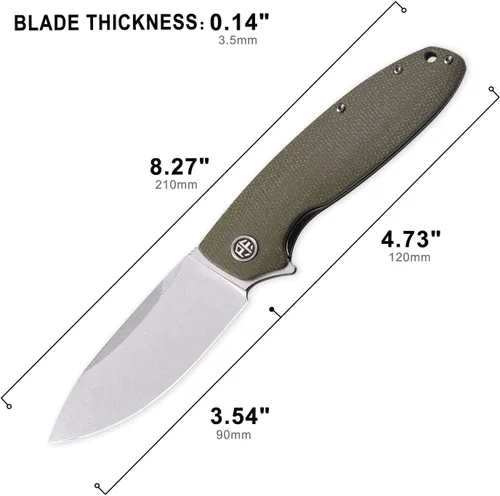 Vista 3 de Petrified fish PFB01 Terra,3.54" D2 Hoja de acero, Micarta Handle Flipper Liner lock Cuchillo plegable (verde)