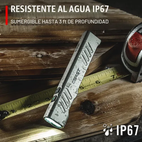 Vista 6 de Coast Slayer 1150 lúmenes linterna LED recargable por USB-C con modo Spot/Flood, modo memoria y clip de bolsillo, plateado