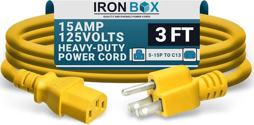 Vista 43 de IronBox Electric - Cable de Alimentación de Servicio Pesado 5-15P a C13 - Cable PC SJT 14/3 de 3 Clavijas 15A 125V - Cable para Computadora