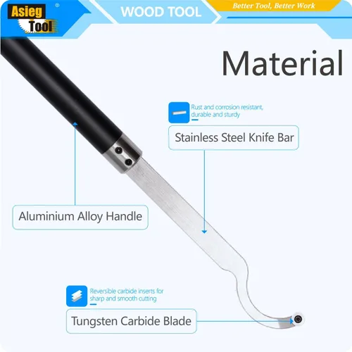 Vista 4 de Juego de herramientas de torneado de madera con punta de carburo Torno más duro Detailer Cisne Cuello Hollower Herramientas y mango de agarre