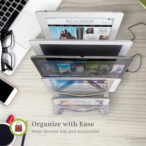 Vista 6 de Prosumer's Choice Organizador universal de carga para 5 tabletas y teléfonos inteligentes, soporte de escritorio para suministros de hogar u