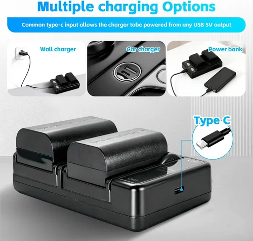 Vista 4 de Batería LP-E6 LP-E6N (paquete de 2) y cargador USB dual compatible con cámaras Canon EOS 5D Mark II III IV, 5DS, 5DS R, 6D, 6D Mark II, 7D, 7D Mark