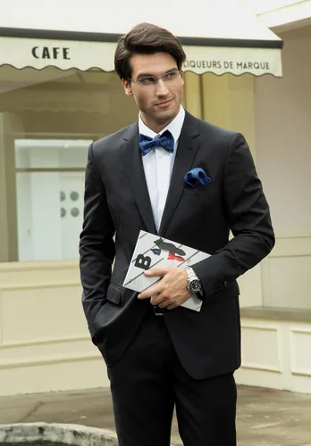 Vista 123 de HISDERN Pajaritas para hombre, corbatín de cachemira para hombre, corbata de lazo y bolsillo cuadrado, juego formal de esmoquin para boda
