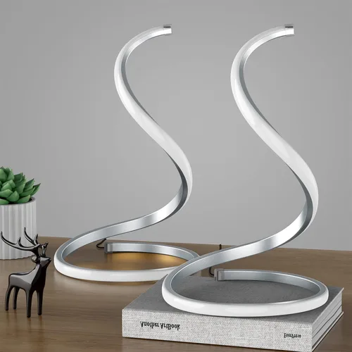 Vista 2 de NUÜR Juego de 2 lámparas de mesa LED, lámparas de mesa plateadas, lámpara de mesa de noche, control táctil, regulable continuo, lámpara de mesa