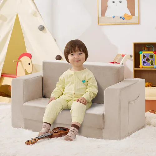 Vista 12 de Silla de sofá para niños pequeños, sofá plegable para niños, cómodo gris