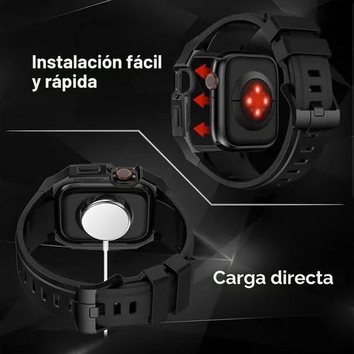 Vista 4 de Estuche de metal de lujo con correa compatible para Apple Watch de 44 mm, 45 mm, 46 mm, 49 mm, cubierta protectora resistente para hombre con correa