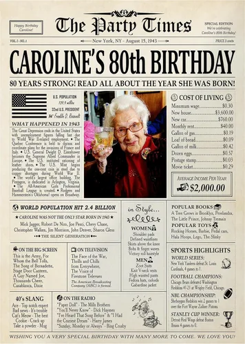 Vista 10 de Decoraciones personalizadas para fiesta de cumpleaños número 70, póster de periódico, lienzo de 0.75 pulgadas para mujeres y hombres, regalos de 1953