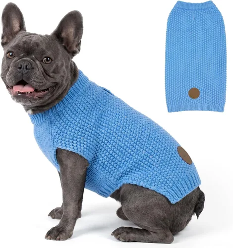 Vista 25 de KYEESE Suéter para Perro con Agujero para Correa para Perros Pequeños Machos Suéter Cálido con Hilo Reflectante Tejido Suave Ropa para Perros Machos