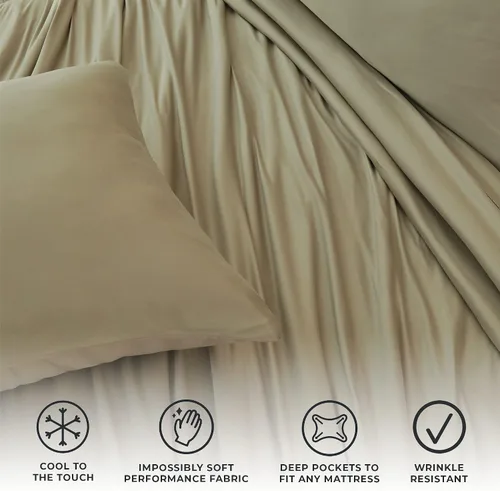Vista 2 de Juego de sábanas de lujo tamaño individual con 1 funda de almohada, tela ultrasuave, refrescante y transpirable, sábanas verdes, juego de 3 piezas