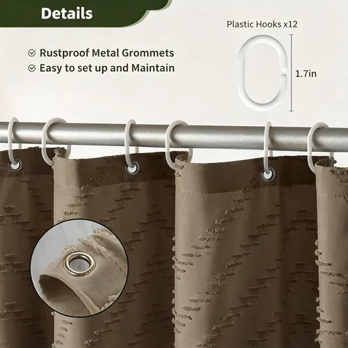 Vista 168 de Cortina de ducha Siiluminisoy de 36x72 beige, cortina de ducha de tela de tamaño pequeño, cortinas de ducha de tela con tufting, diseño chevron a