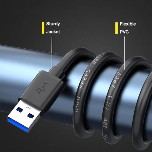 Vista 3 de Cable USB A a A: cable USB 3.0 de alta resistencia de 7 pies USB A a USB A macho a macho de doble extremo USB a USB compatible con cajas de disco