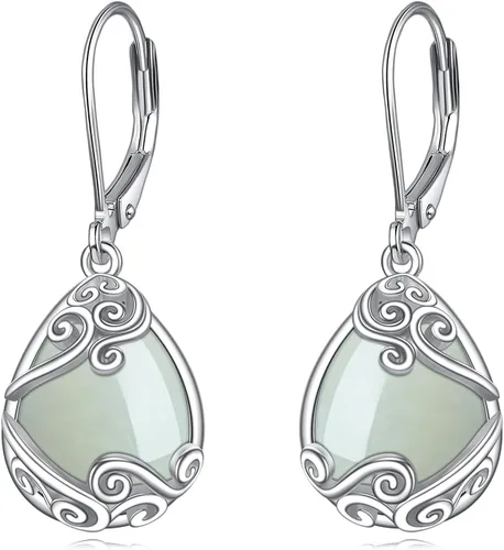 Vista 96 de Aretes colgantes con forma de lágrima de filigrana de piedra lunar de plata de ley 925 con cierre de palanca para mujer, regalos de joyería