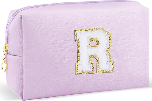 Vista 80 de URSKYTOUS Regalos para niñas, bolsa de maquillaje con inicial, bolsa de cosméticos personalizada con cremallera, bonita bolsa de aseo de viaje, Azul