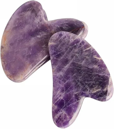 Vista 2 de Piedra preciosa natural de cristal Gua Sha herramienta de raspado SPA herramienta de masaje (amatista)