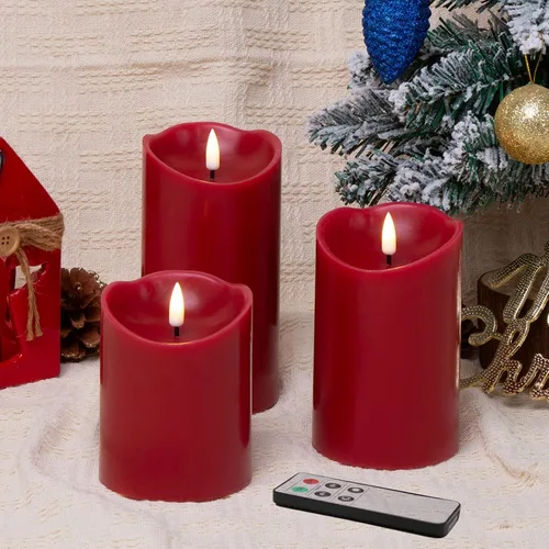 Vista 11 de Eywamage Velas de Pilar Blancas Sin Llama con Control Remoto, Velas de Cera LED Realistas Parpadeantes Alimentadas por Batería, Φ 3" H 4" 5" 6