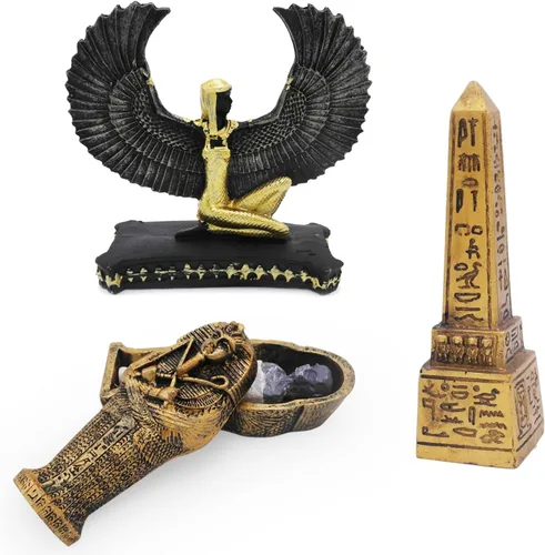 Vista 14 de Faraón del Antiguo Egipto para acuario, decoración de pecera, decoración (juego de 3) Esfinge, momia, sacerdote, cráneo, escultura, reptil, tortuga