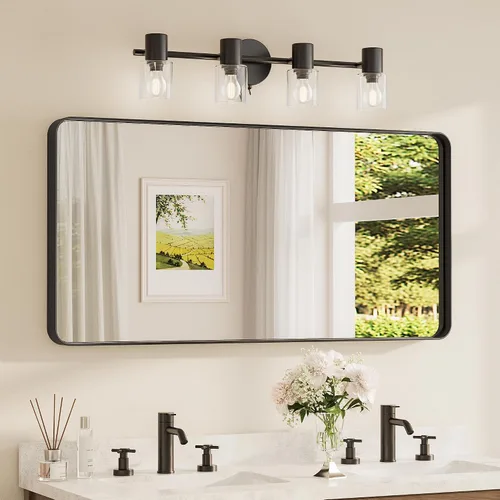 Vista 63 de Espejo de marco dorado cepillado de 16 x 24 pulgadas, espejo de tocador de baño de latón dorado para pared, espejo enmarcado rectangular de esquina