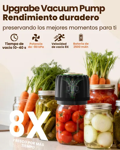 Vista 2 de Kit de sellado al vacío de tarros Mason eléctrico mejorado 2026 con tapas Mason de boca ancha y regular, bomba de vacío automática de 80 kpa