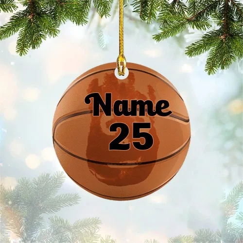 Vista 5 de Adorno de baloncesto, adorno de acrílico plano con forma de pelota de baloncesto, adorno de Navidad de baloncesto, regalos para jugadores