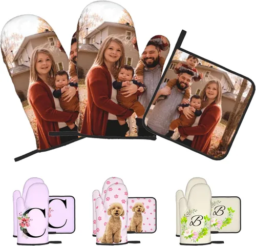 Vista 9 de Manoplas de horno personalizadas con nombre y foto, resistentes al calor y a la intemperie, para amigos y familia, como regalo de cocina, horneado