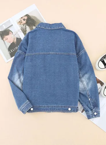 Vista 6 de Sidefeel Chaqueta vaquera larga elástica de gran tamaño para mujer