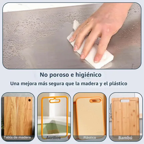 Vista 3 de Tabla de cortar de acero inoxidable 304 con labio, tabla de preparación de grado alimenticio 15.7x11.4