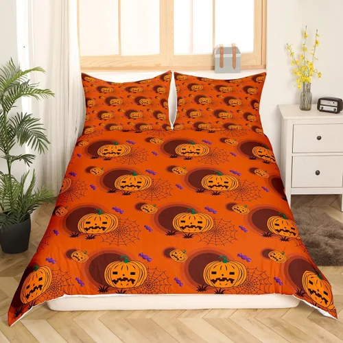 Vista 17 de Feelyou Funda de edredón de Halloween, tamaño individual, con 1 funda de almohada, decoración de Halloween, juego de ropa de cama con estampado
