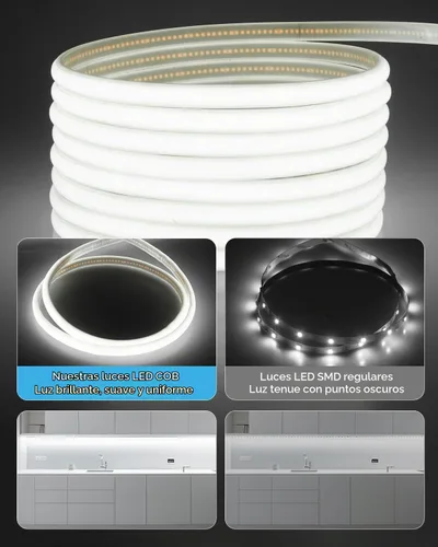 Vista 4 de Aclorol - Tira de luz LED COB de 5 V, impermeable, con autoadhesivo, 10 pies