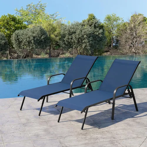 Vista 11 de Juego de 2 sillas de piscina para exteriores, con reposabrazos (beige)