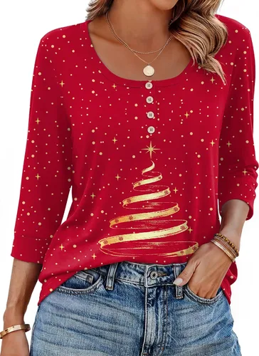 Vista 15 de Ekouaer Blusas de manga 3/4 para mujer, blusas casuales elegantes para Marrón Bohemian-mz721