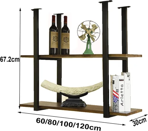 Vista 3 de Shelves Whftd Ceiling Wine Rack Plant Display Stand - Industrial Retro Solid Wood Hanging Shelf, 2 Layer Industrial Pipe Shelves, Display Flower