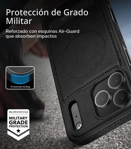 Vista 7 de WTCASE Funda magnética de piel para iPhone 17 Pro, soporte invisible integrado [compatible con Magsafe], funda protectora delgada con función atril