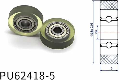 Vista 2 de SSIMOO Diameter 18mm, PU Polyurethane Bearing,Rubber Coated Soft Pulley/Roller, Width 5mm Kindly (Color : Hole 4, Size : 5pcs)
