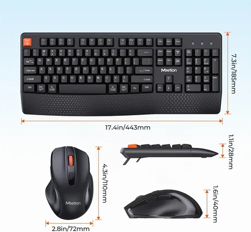 Vista 5 de MEETION Nuevo teclado y ratón inalámbrico, combo de teclado y ratón para computadora, ratón de 3 DPI ajustable, teclado inalámbrico de tamaño Negro