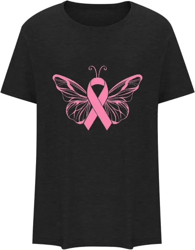Vista 5 de Breast Cancer Shirts for Women Casual Pink Ribbon Graphic Tee Shirts Casual Loose Short Sleeve Awareness Sweatshirt